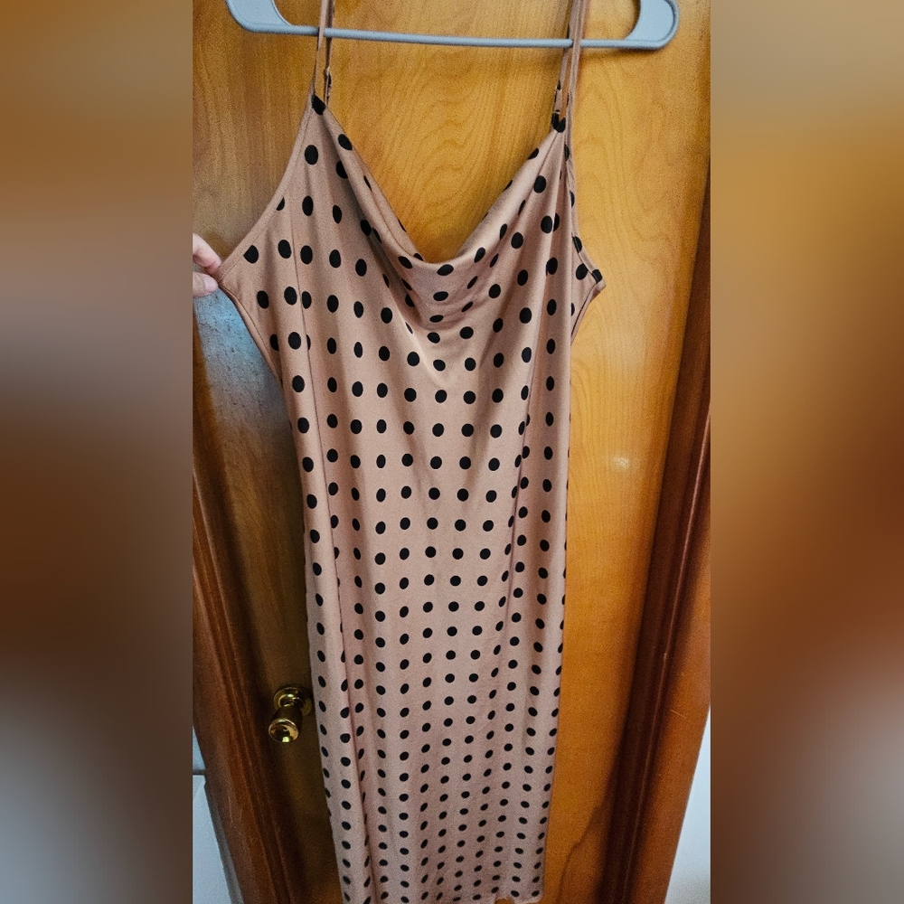Bronze polkadot slip dress